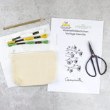 Mrs greenhouse DIY-Box Sticken Kosmetiktäschchen Kamille DIY-Set für Anfänger - Creacando Inhalt